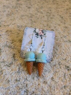 Cute Blue Ice Cream Cone Earrings NWT handcrafted 2.5”